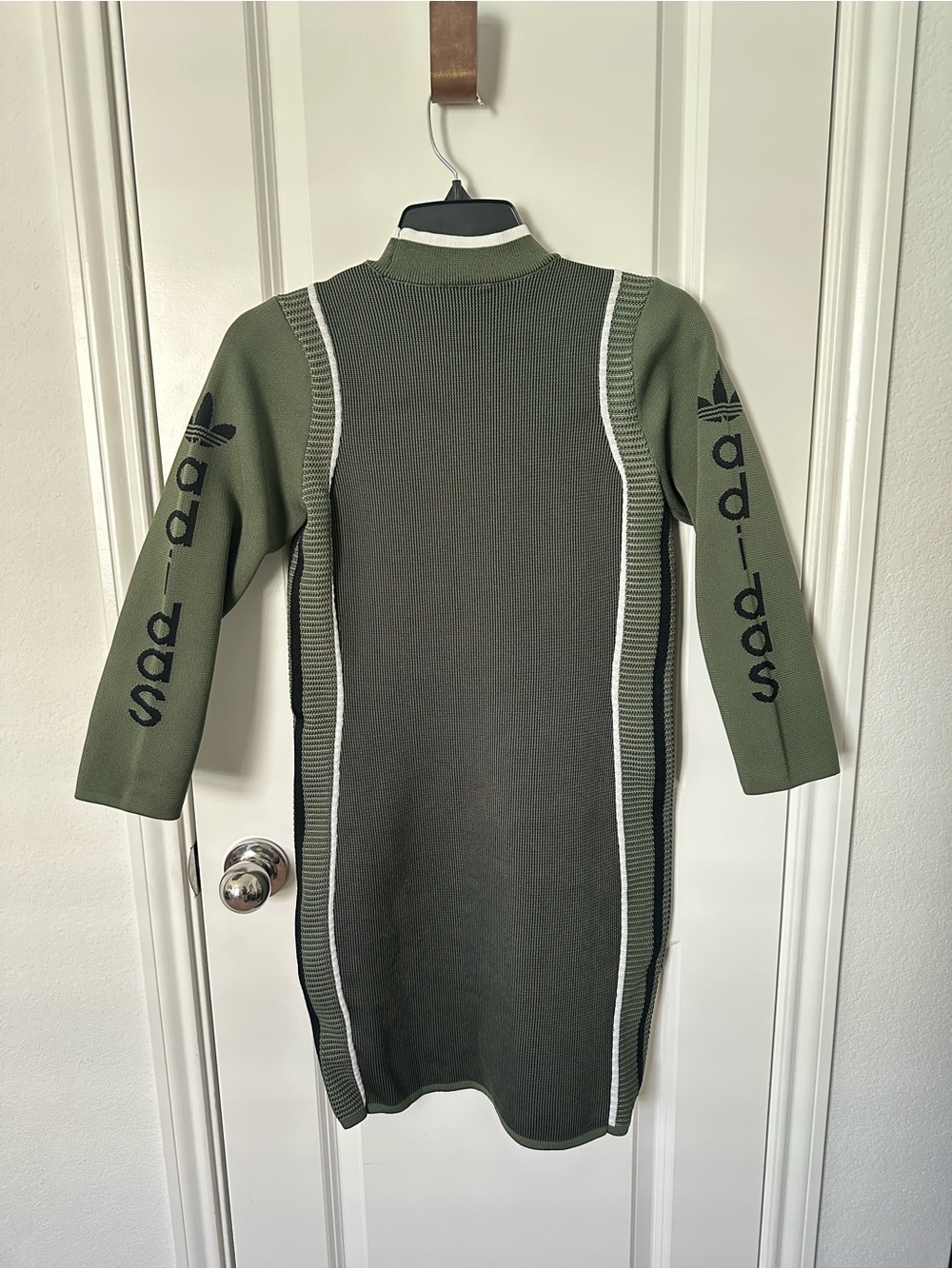adidas Olive & White Ribbed Midi Dress